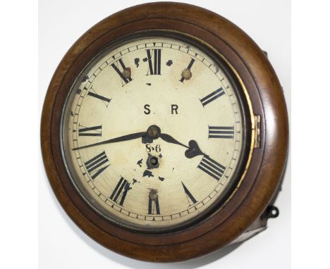 London and South Western Railway 8 inch dial mahogany cased fusee clock supplied to the LSWR in 1898 by Thomas of Southampton