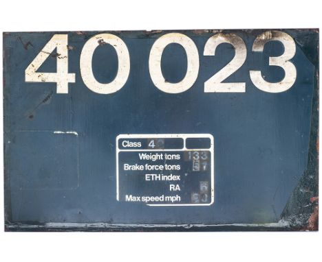 Diesel locomotive flamecut cabside panel 40023 ex British Railways Diesel originally numbered D223 and named Lancastria. Scra