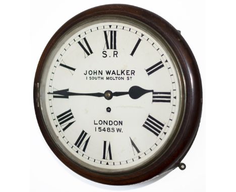 London and South Western Railway 12 inch dial mahogany cased English fusee railway clock with a cast brass bezel supplied to 