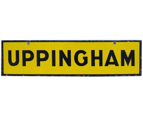 LMS enamel lamp tablet UPPINGHAM from the former London &amp; North Western Railway terminus station on the branch line from 