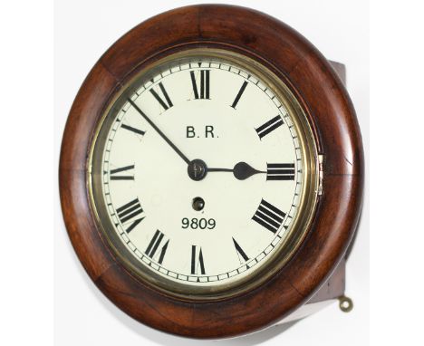 Great Northern Railway 8 inch Mahogany cased English fusee railway clock, The English wire driven fusee movement with rectang