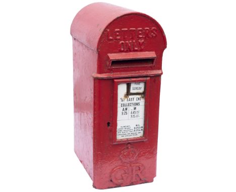 Cast iron post box, lamp box type, George V with GR &amp; Crown pre 1928. Complete with enamel door plate East End, lock and 