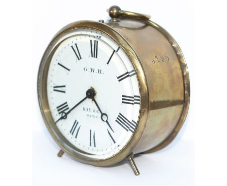 GWR brass drum clock with original enamel dial GWR KAY &amp; CO PARIS. Stamped 3195 on the case, movement and back. The Frenc