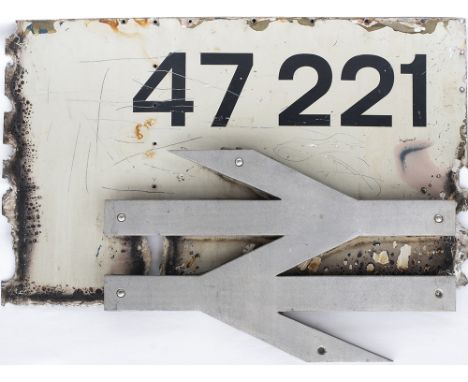 Diesel locomotive flame cut cabside panel 47221, rectangular aluminium complete with cast aluminium British Railways double a