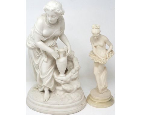 Two Parianware figurines, largest H: 36 cm. P&amp;P Group 3 (£25+VAT for the first lot and £5+VAT for subsequent lots) 
