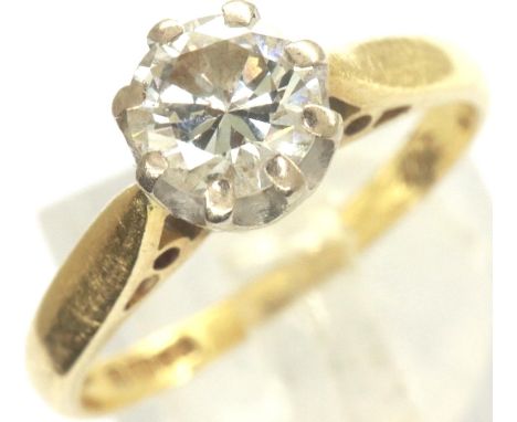18ct gold diamond solitaire ring, round cut stone approximately 0.4cts, size M, 2.8g. P&amp;P Group 1 (£14+VAT for the first 
