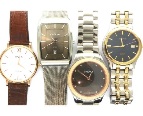 Four gents wristwatches: Accurist, Avia and Skagen (2), two working at lotting. P&amp;P Group 1 (£14+VAT for the first lot an