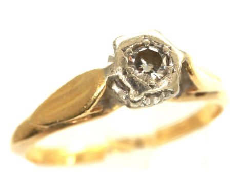 18ct gold diamond solitaire ring, size N/O, 2.3g. P&amp;P Group 1 (£14+VAT for the first lot and £1+VAT for subsequent lots) 