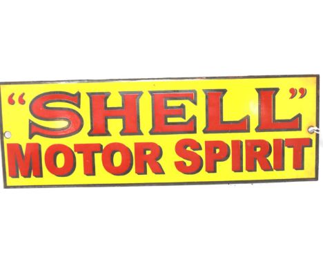 Enamel Shell Motor Spirit sign, L: 30 cm. P&amp;P Group 1 (£14+VAT for the first lot and £1+VAT for subsequent lots) 