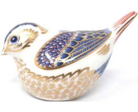 Royal Crown Derby bird paperweight with gold stopper, L: 10 cm, no cracks or chips. P&amp;P Group 1 (£14+VAT for the first lo