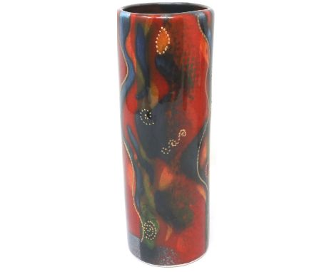 Anita Harris cylindrical trial vase, signed in gold, H: 22 cm, no cracks or chips. P&amp;P Group 2 (£18+VAT for the first lot