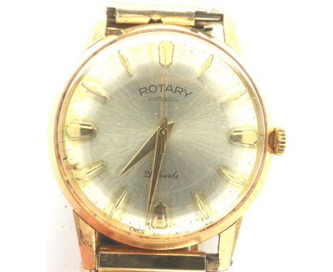 ROTARY: gents 9ct gold wristwatch, with 1967 inscription, on an expanding bracelet, working at lotting. P&amp;P Group 1 (£14+
