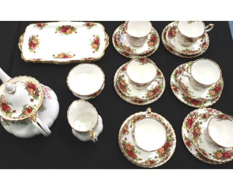 Royal Albert tea service of twenty one pieces, in the Old Country Roses pattern, seconds quality, some wear to gilt, no crack