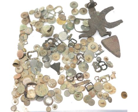 Collection of metal detecting finds, 18th century British military buttons, Medieval - Georgian military dress buttons and a 