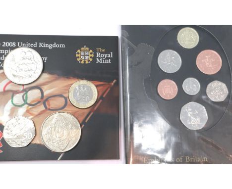 Royal Mint uncirculated coin collection, a Royal Mint 2008 Olympic Handover £2 coin, two £5 coins and a 1994 D-Day 50th Anniv