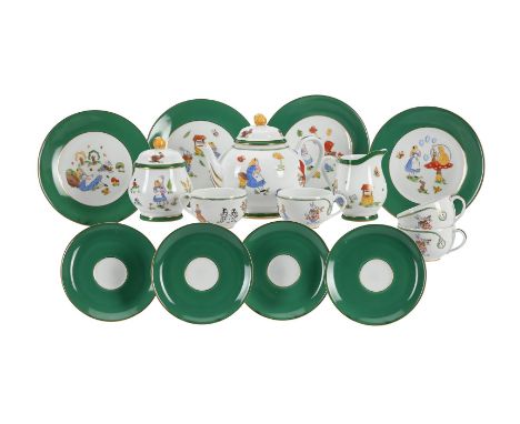 ASPREY LONDON, A PART TEA SERVICE DECORATED BY LE GALLEE, PARIS ON LIMOGES PORCELAIN  MODERN Decorated with scenes and charac