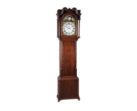 AN OAK AND MAHOGANY LONGCASE CLOCK  CIRCA 1780, THOMAS READ, TARPORLEY The eight-day bell striking movement with 13inch arche