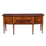 A GEORGE III MAHOGANY, SATINWOOD BANDED, AND INLAID SIDEBOARD