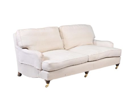 A BEECH AND UPHOLSTERED SOFA  IN THE MANNER OF GEORGE SMITH, MODERN Approximately 86cm high, 199cm wide, 102cm deep  Conditio