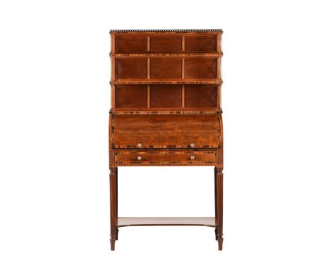 Y&nbspA REGENCY MAHOGANY, ROSEWOOD, AND CALAMANDER CYLINDER BUREAU BOOKCASE  CIRCA 1815 The open bookshelves above in rosewoo