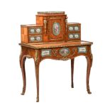 Y A FRENCH KINGWOOD, GILT METAL AND SEVRES STYLE PORCELAIN MOUNTED BONHEUR DE JOUR IN LOUIS XVI STYL