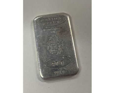 A silver bullion 999. Approx. 50 grams. Est. £50 - £80. 