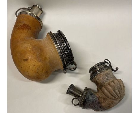 A good large silver mounted pipe with crested decoration together with one other. Est. £50 - £80.
