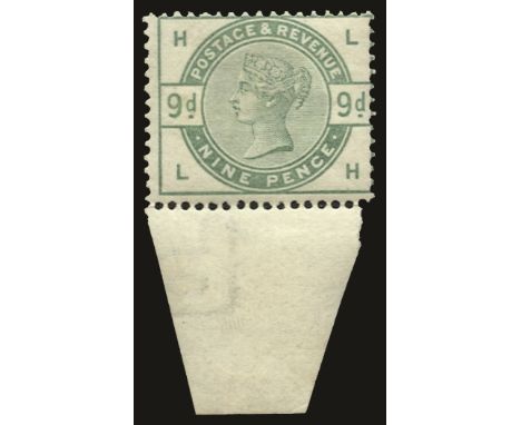 1883-84 9d dull green, variety watermark sideways-inverted (SG 195Wi), lower marginal, off centre to upper right but fine fre