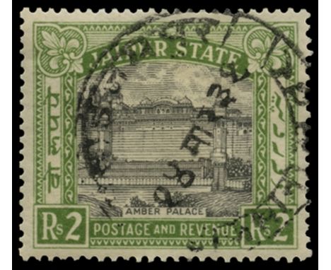 1931 Investiture of Maharaja, 2r black and yellow-green "Amber Palace" (SG 50), fine c.t.o. used by Jaipur City cds for 14 Ma