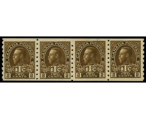 1916 (Aug) Imperforate x perf 8, 2c+1c deep brown die II (SG 243), coil-join horizontal strip of 4, fresh u/m with above aver