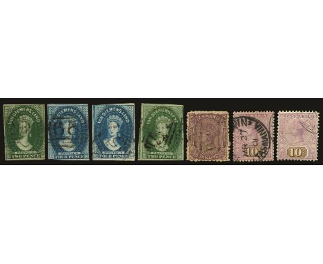 Small used balance on 'New Ideal' page, better items include 1855 (17 Aug-Sep) London ptg 2d deep green, cut-into at right an