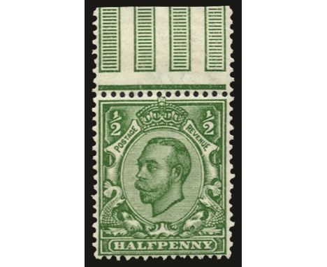 1912 (Aug) ½d green watermark simple cypher, upper marginal example variety watermark reversed (SG 344Wj), several short perf