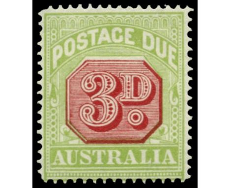 Postage Dues: 1913-23 perf 14, 3d rosine and apple green, variety watermark sideways (SG D82a), very fine u/m, a very rare st