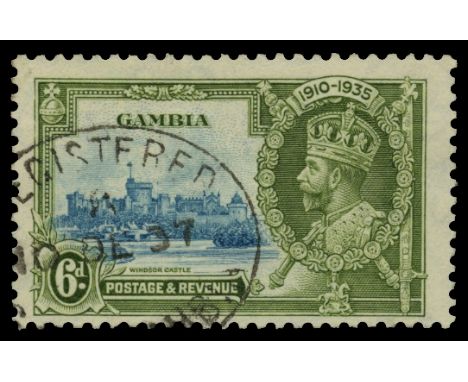 1935 Silver Jubilee, 6d light blue and olive-green, variety 'Extra flagstaff' (SG 145a), very fine used by large part registe