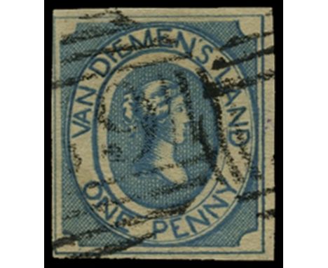 1853 (1 Nov) 1d blue, clear impression on soft yellowish paper, from pos. 15 in sheet (SG 2), margins rather close at left bu