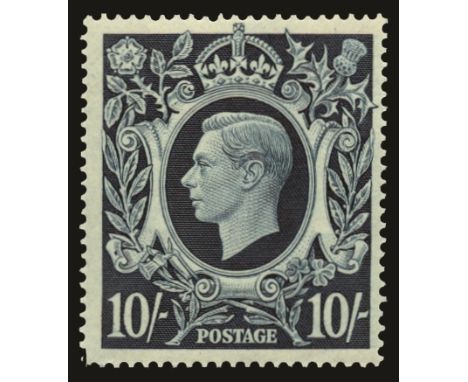 1939-48 10s dark blue, variety 'blot on scroll' (SG 478ab), tiny spot of gum glazing, fresh u/m, RPS cert (2014), cat £275 