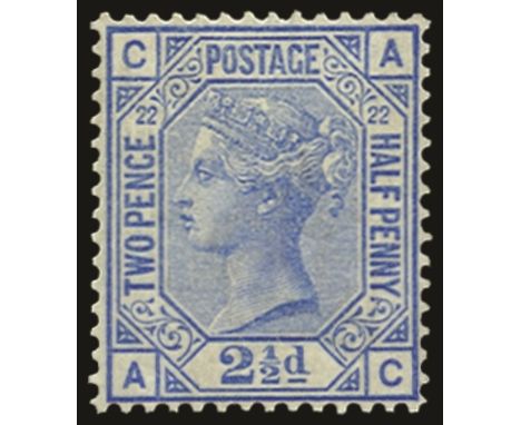 1880-83 2½d blue plate 22, watermark imperial crown (SG 157), a few gum bends, u/m, BPA cert (1998), cat £450+ 