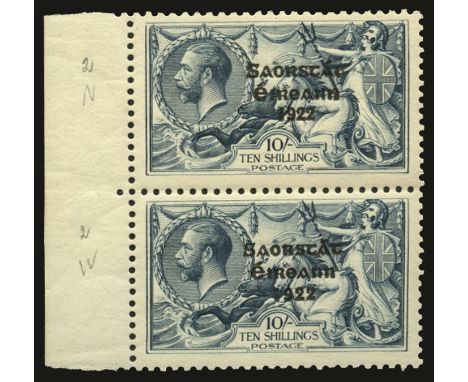 1925-28 10s dull grey-blue with type 11 (narrow date) overprint, left marginal vertical pair showing the wide and narrow over