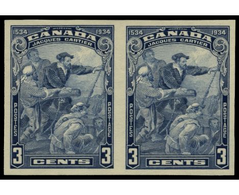 1934 Fourth Centenary of Discovery of Canada, 5c blue "Cartier", imperforate horizontal pair (SG 332 var), fine u/m and very 