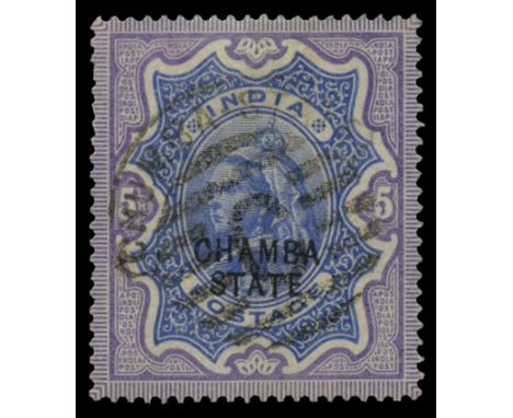 1887-95 5r ultramarine and violet (SG 21), a couple of short perfs at upper left, otherwise fine c.t.o. used by light hooded 