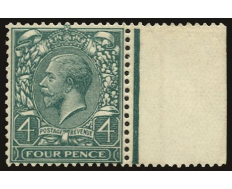 1912-24 4d bluish grey-green, "watermark simple cypher", variety without watermark (SG 379 var, Spec N23a (6)) right marginal