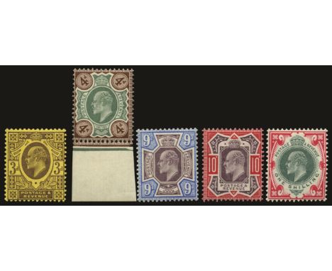 1902-10 De la Rue 'set' of 15 on ordinary paper, ½d to 1s dull green and carmine (SG 215/57 between), 3d gum crease and 10d l