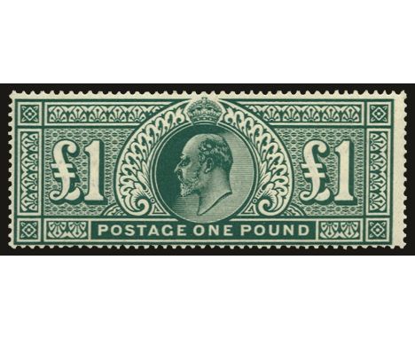1911-13 Somerset House £1 deep green (SG 320), typical centring for this stamp, exceptionally fresh u/m, BPA cert (2000) 