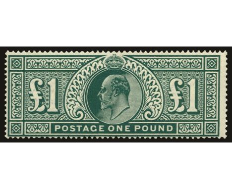 1911-13 Somerset House £1 deep green (SG 320), typical centring for this stamp, exceptionally fresh u/m, BPA cert (2000) 