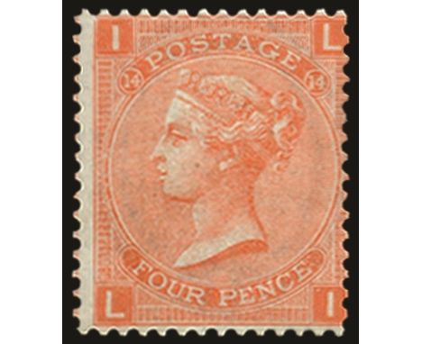 1865-67 4d dull vermilion plate 14, watermark large garter (SG 93), centred to right and faint bend, u/m, BPA cert (2013) 