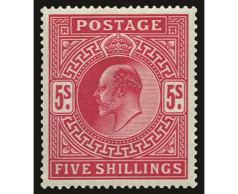 1902-10 De la Rue 5s bright carmine (SG 263), one short perf at top, fresh u/m, RPS cert (2009) 