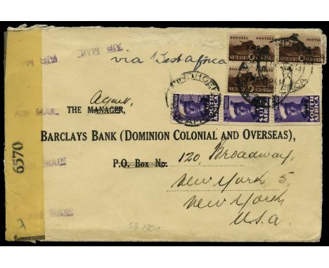 1943-44 War Effort (reduced sizes) 1s brown, overprint type 31, error overprint inverted (SG 130c), pair (with defective sing