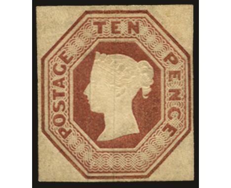 1847-54 10d brown die 2? (SG 57), four clear to good margins, some thinning under and around hinge remainders and lightly soi