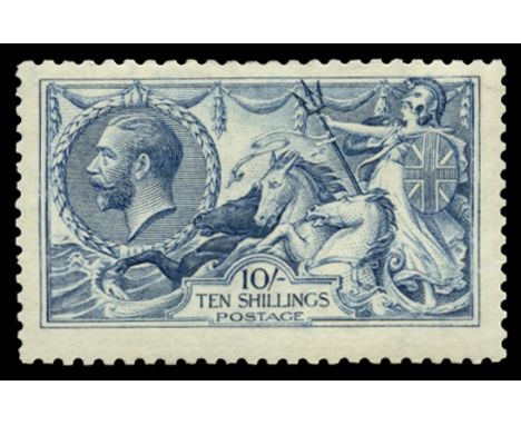 1915 10s blue, De la Rue printing (SG 412), odd shortish perf and light gum toning, very lightly hinged with virtually full o