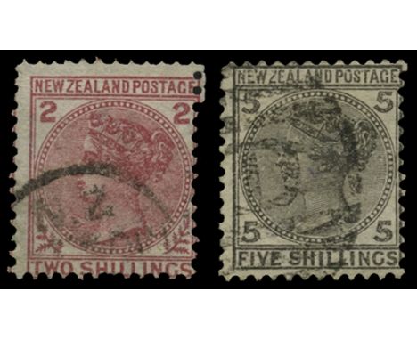 1878 2s deep rose and 5s grey (SG 185/6), former used by part cds, latter by light part "D" in barred oval, typical centring 